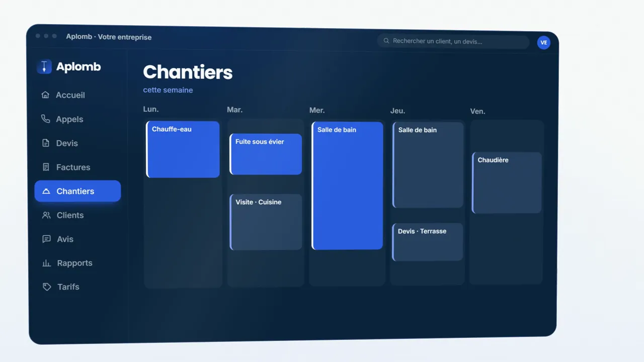 L'application Aplomb : les chantiers de la semaine, jour par jour